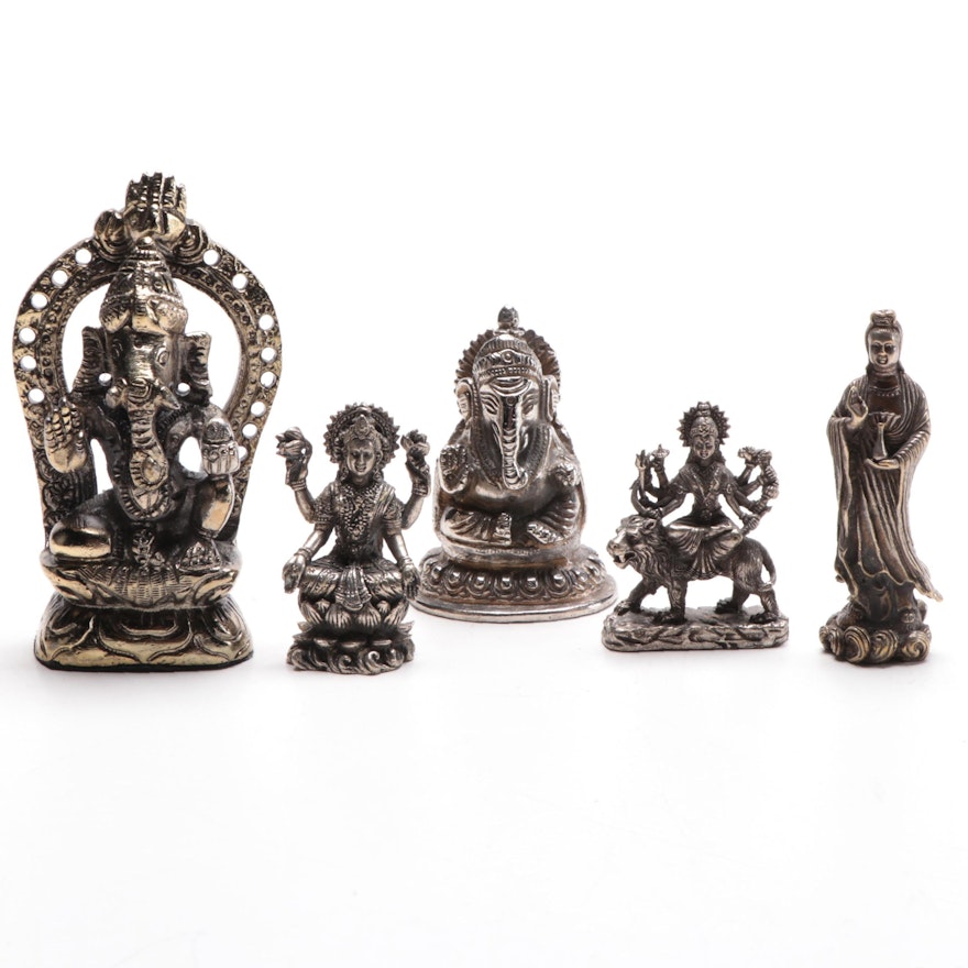Hindu Deities, Durga, Ganesh Lakshmi, and Buddha Metal Figurals, 20th Century