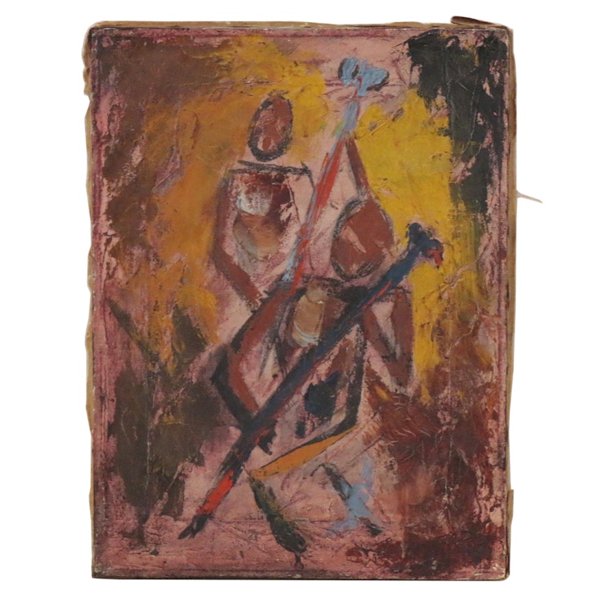 Abstract Figural Oil Painting, Early to Mid-20th Century