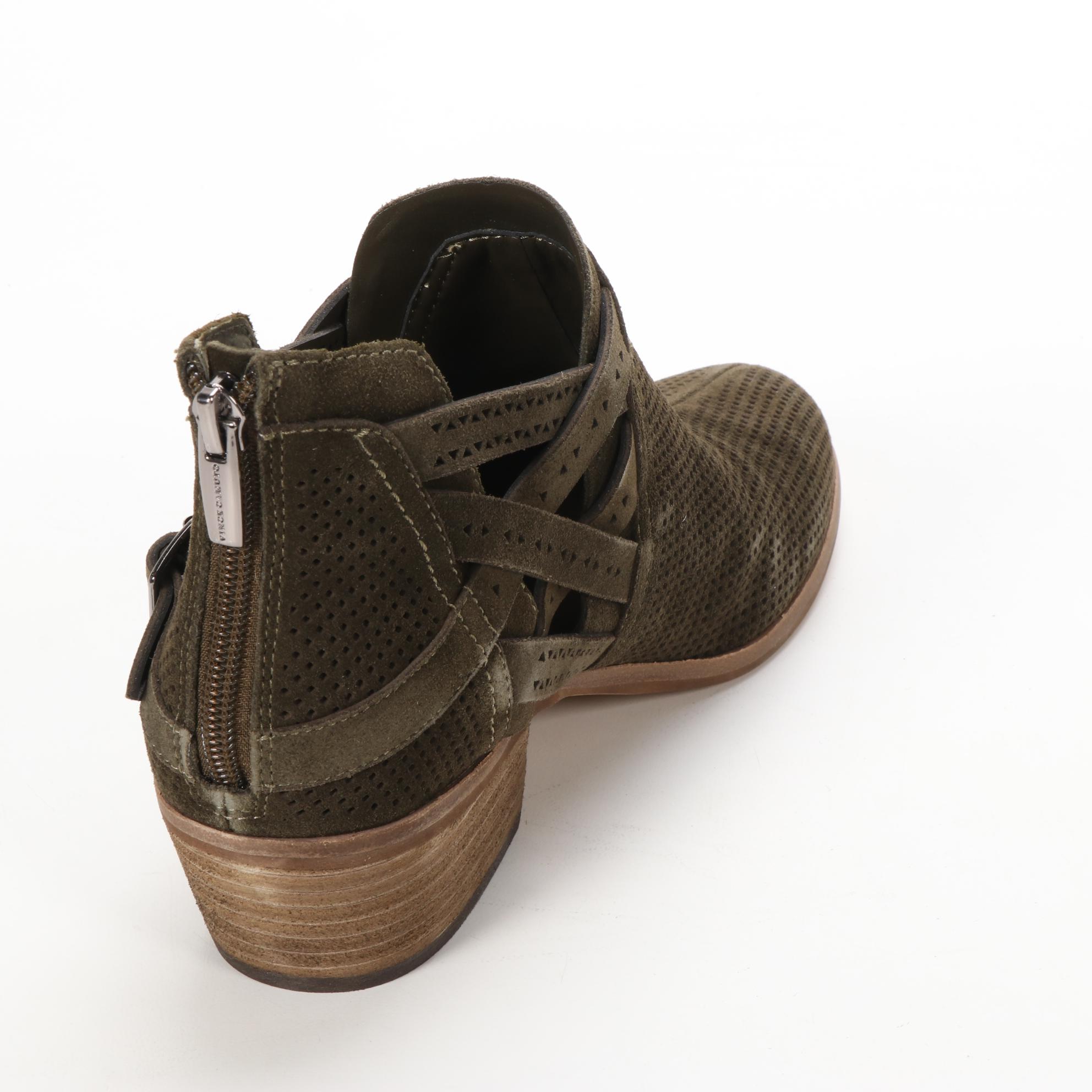 Vince Camuto Pranika Perforated Booties in Dark Olive Green Suede