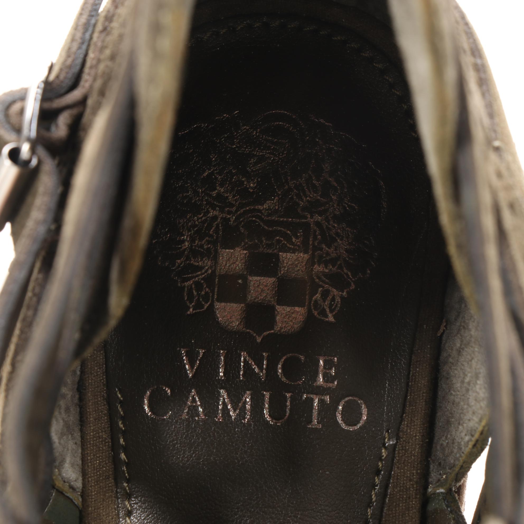 Vince Camuto Pranika Perforated Booties in Dark Olive Green Suede