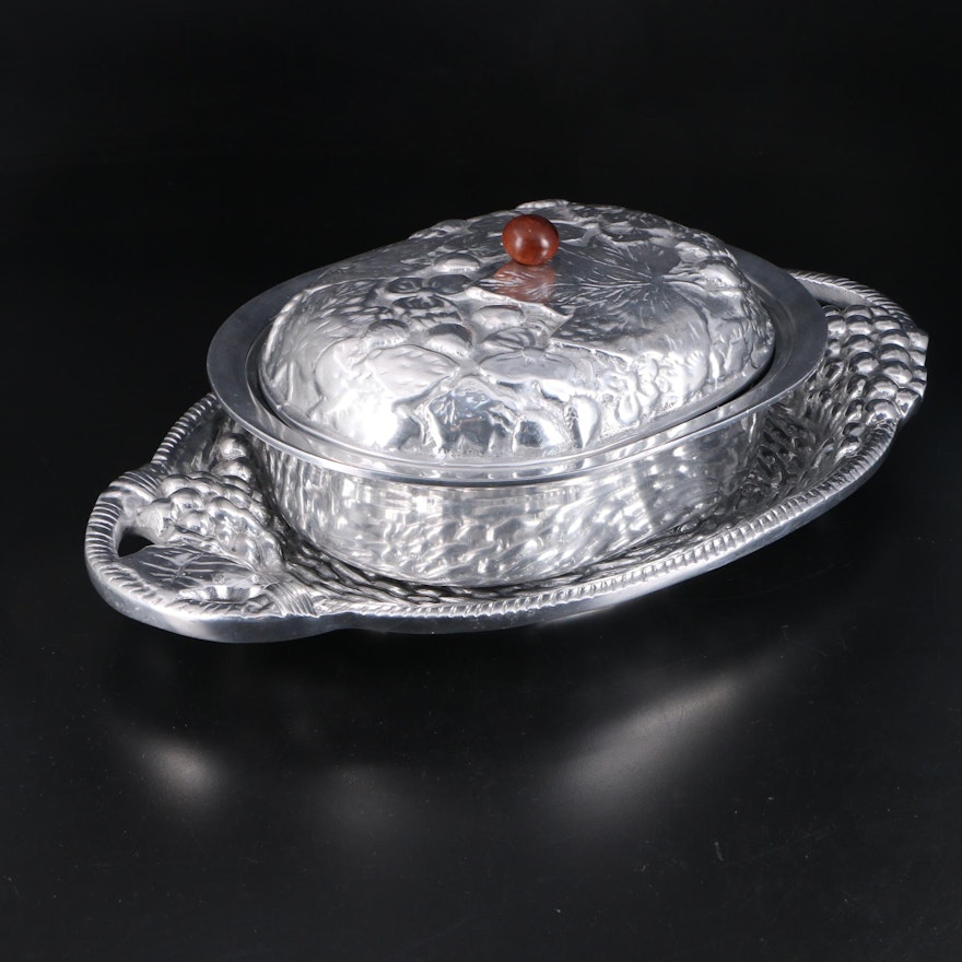Cast Aluminum Fruit and Foliate Motif Serving Tray and Covered Serving Dish