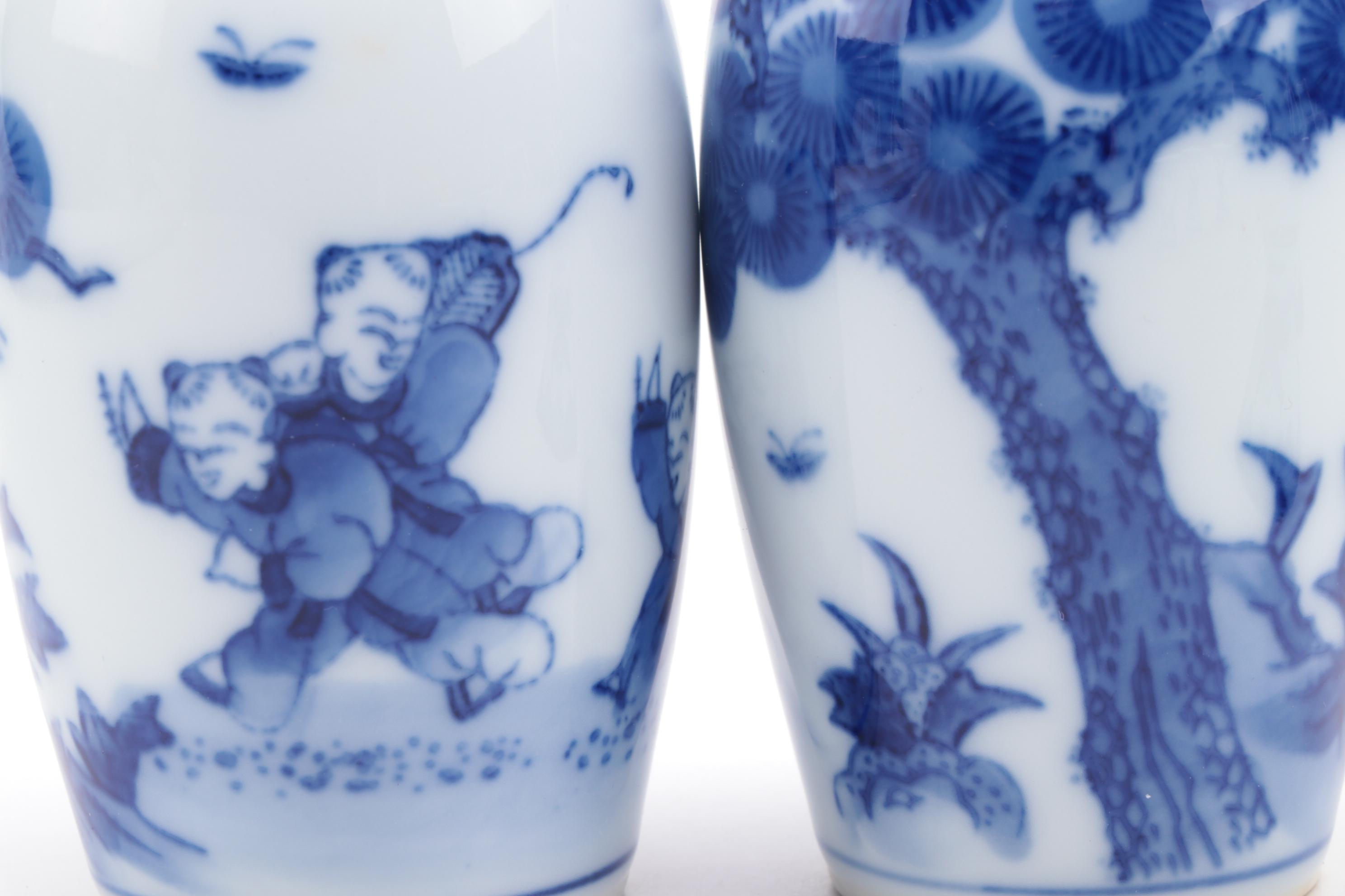 Japanese Blue and White Porcelain Sake Bottles and Cups, Late 20th Century