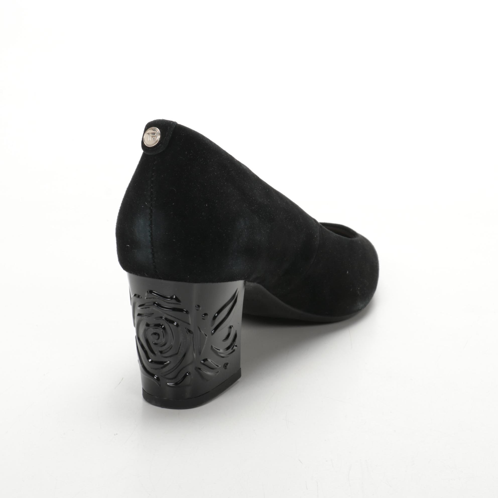 Taryn Rose Black Suede Marigold Pumps with Embossed Heel