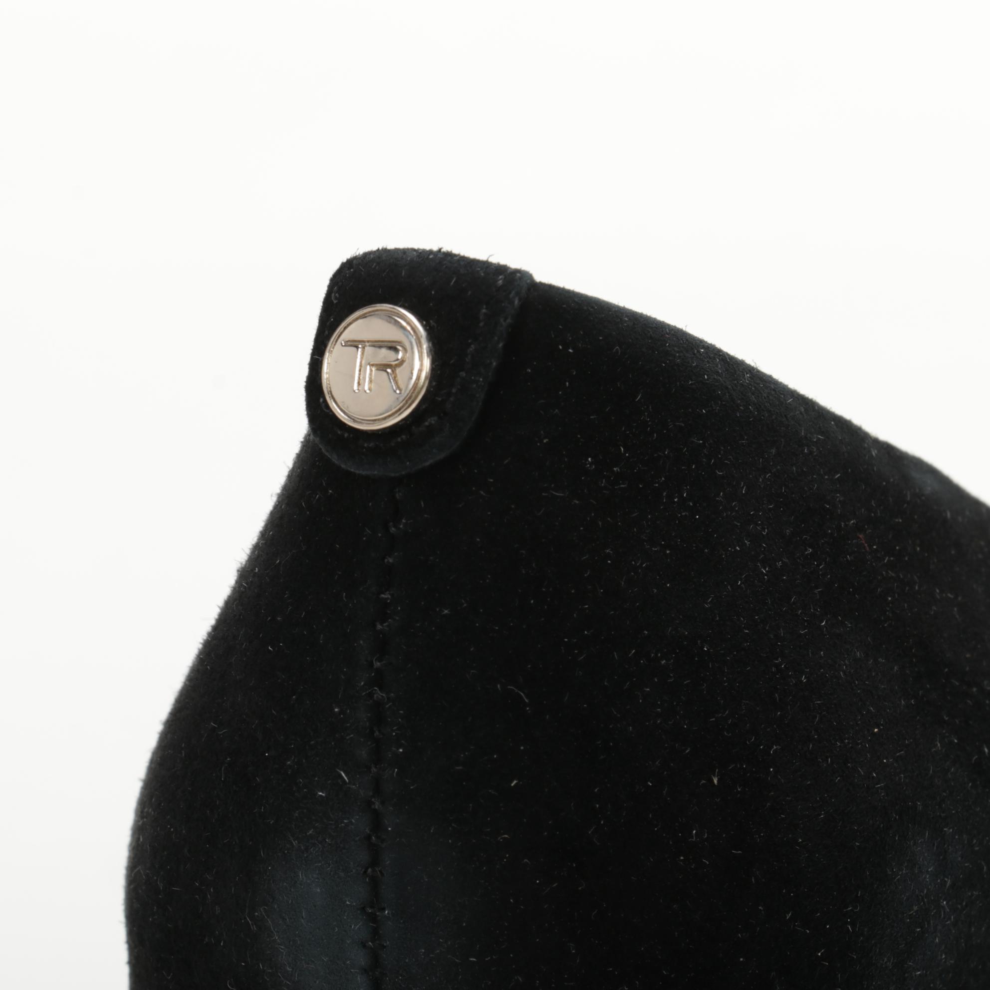 Taryn Rose Black Suede Marigold Pumps with Embossed Heel