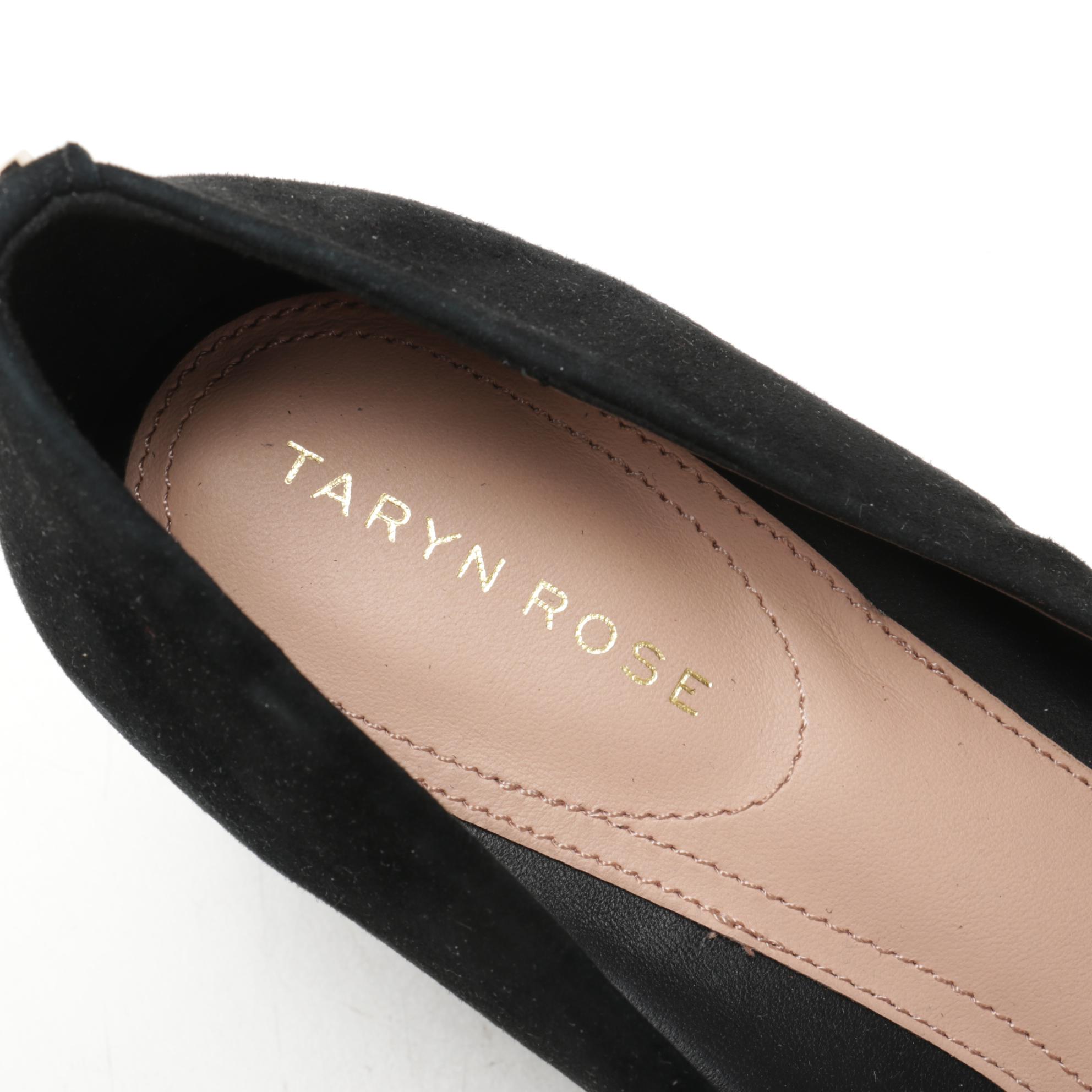 Taryn Rose Black Suede Marigold Pumps with Embossed Heel