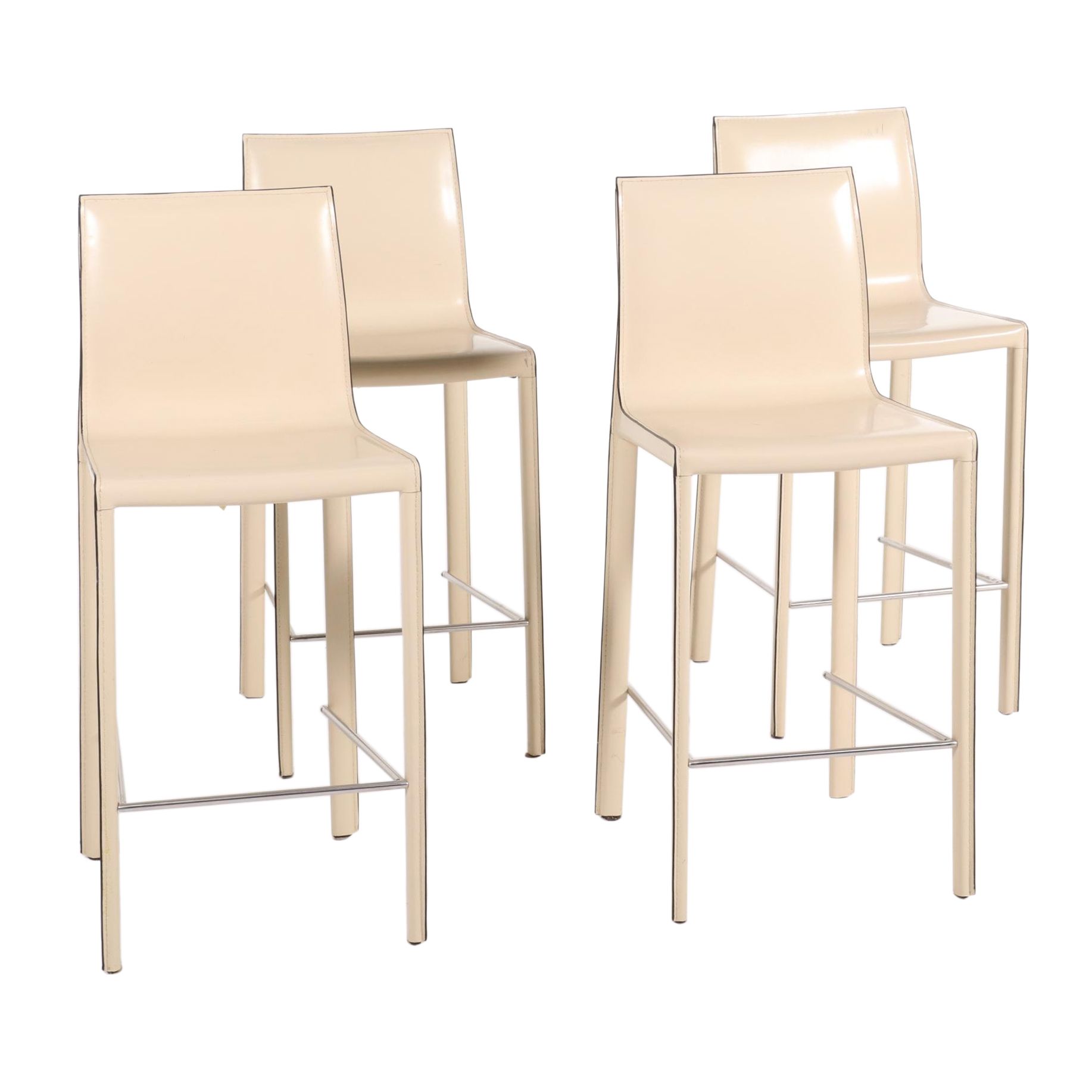 Four Modernist Style Cream Faux Leather Wrapped Counter Stools