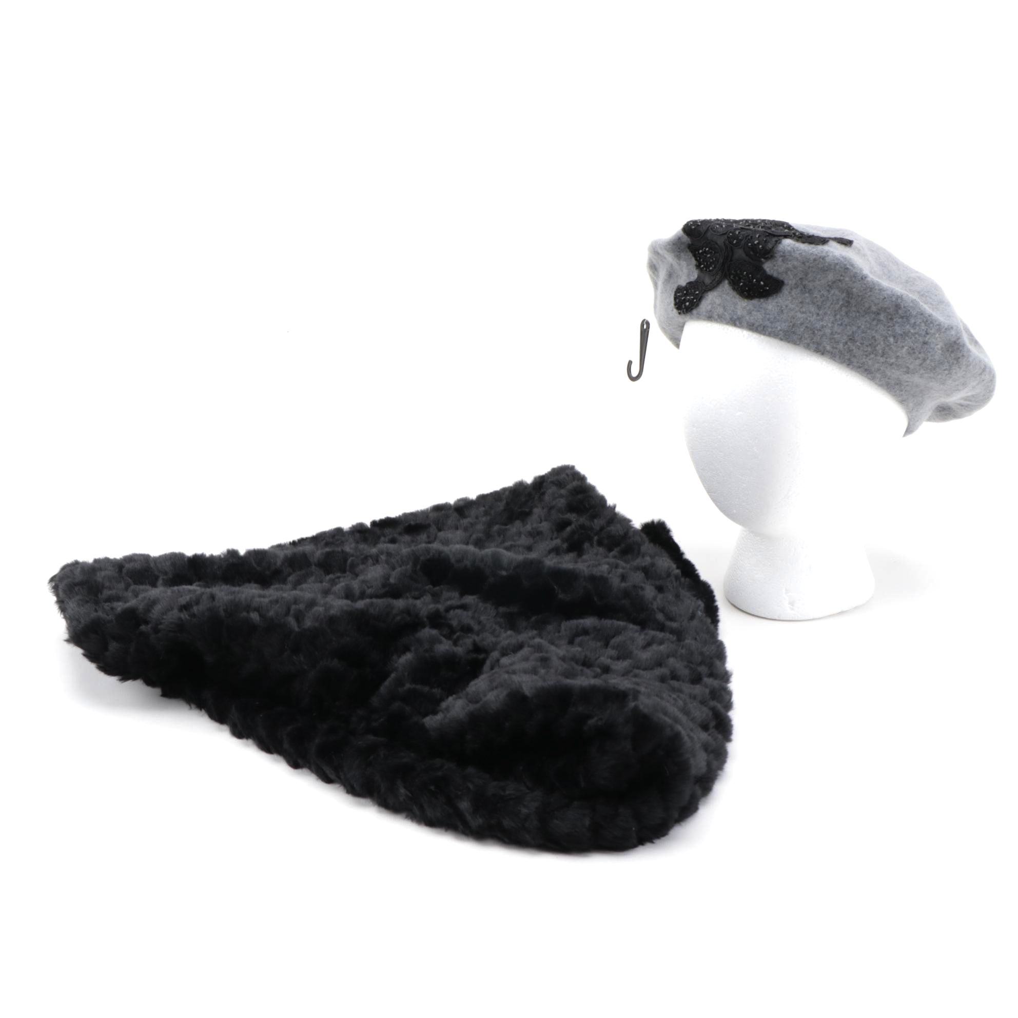 August Hat Company Gray Barrett with INC Black Faux Fur Infinity Scarf