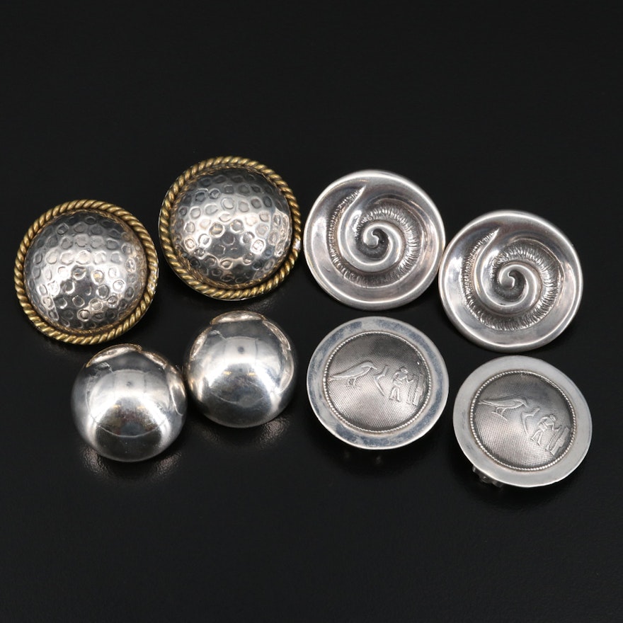 Sterling Silver Button Clip Earrings