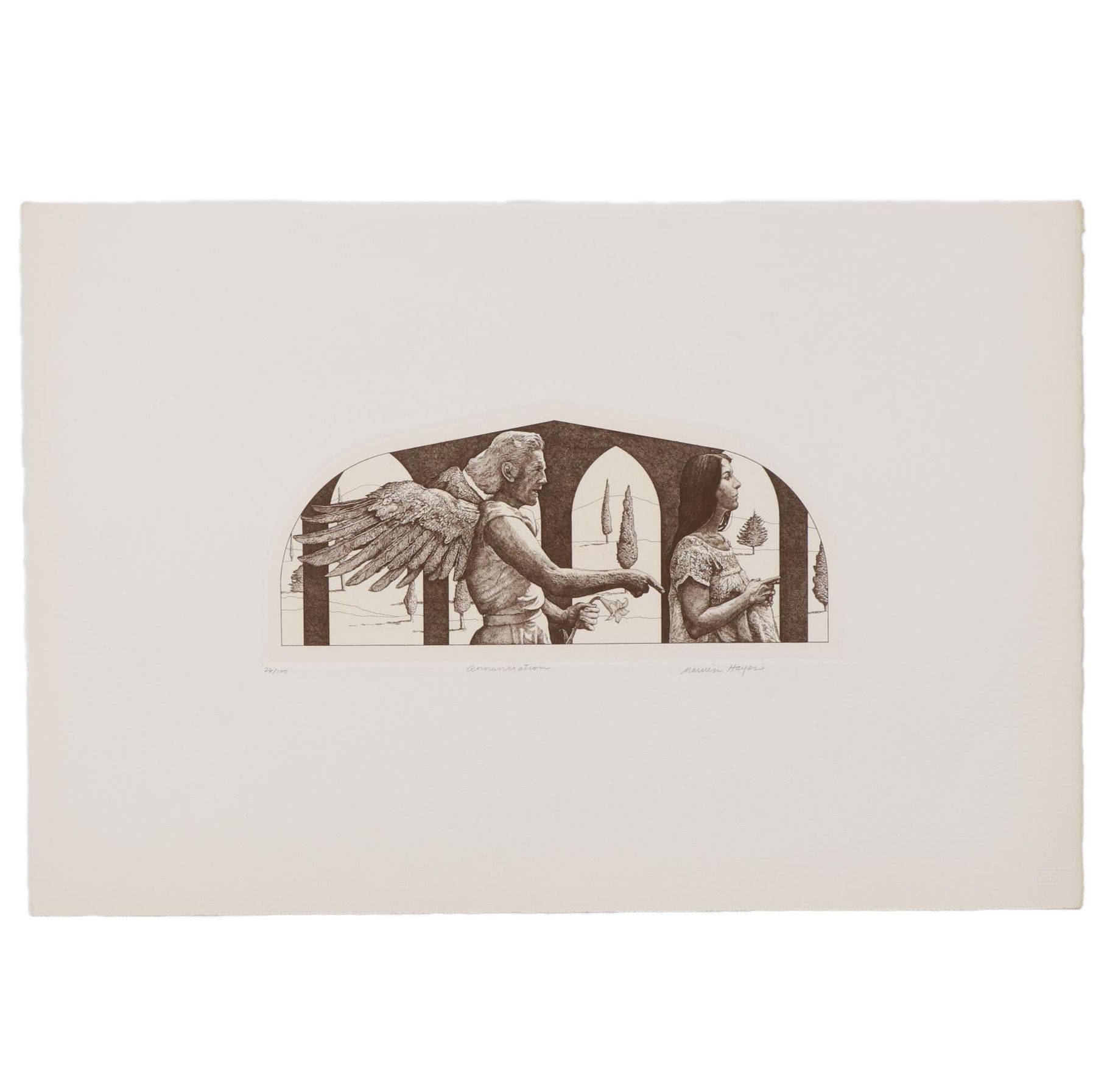 Marvin Hayes Biblical Copperplate Etching "Annunciation," 1976