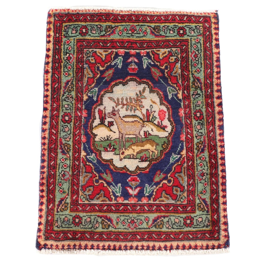 1'10 x 2'6 Hand-Knotted Persian Tabriz Pictorial Wool Accent Rug