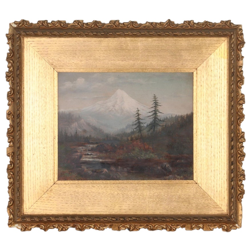 Landscape Oil Painting of Mountain Valley, Early 20th Century