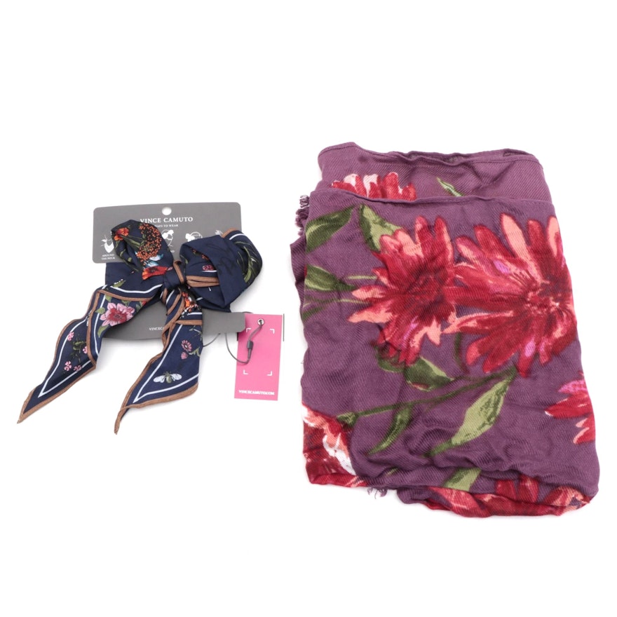 INC International Concepts Floral Scarf and Vince Camuto Silk Printed Bow