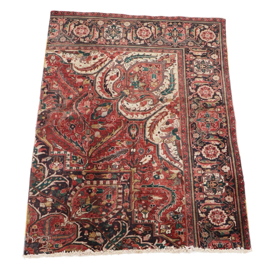 4'8 x 6'7 Hand-Knotted Persian Heriz Wool Rug