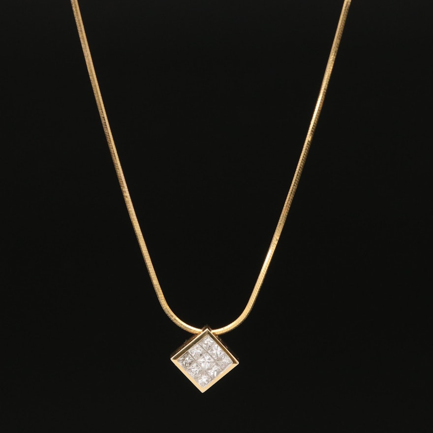 14K Diamond Square Necklace