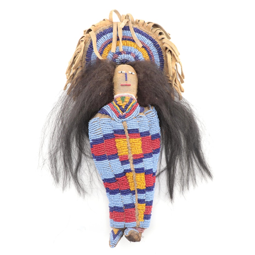 Plateau Style Seed Bead and Buckskin Doll on Cradleboard