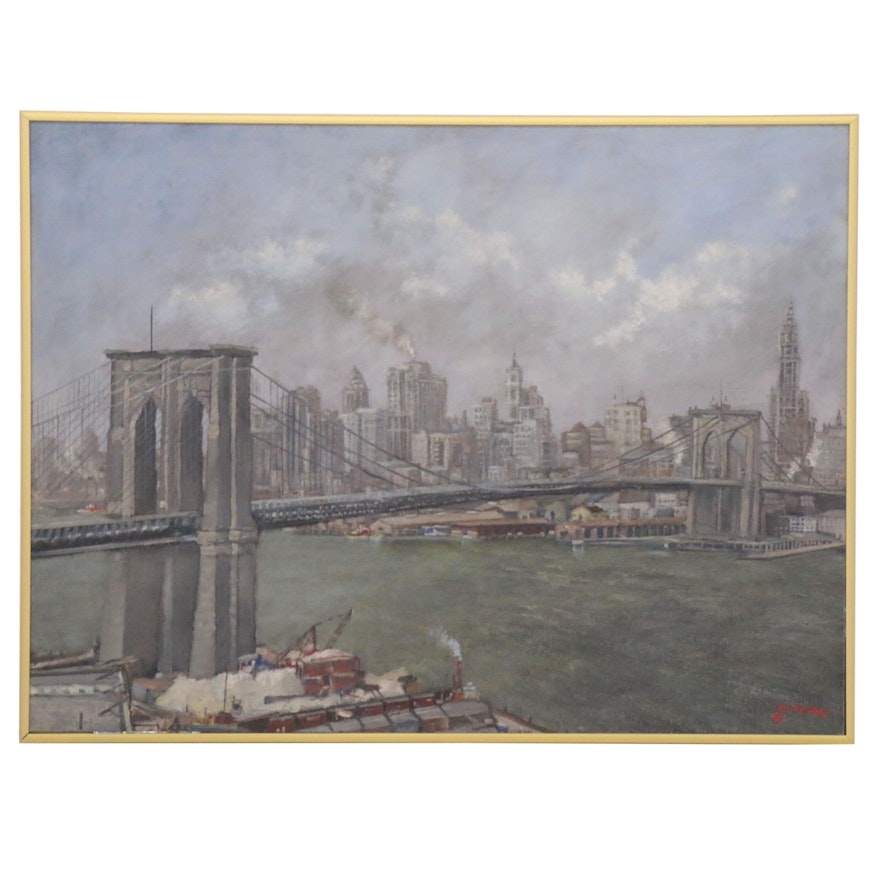 Fritz Keck Oil Painting View of Manhattan