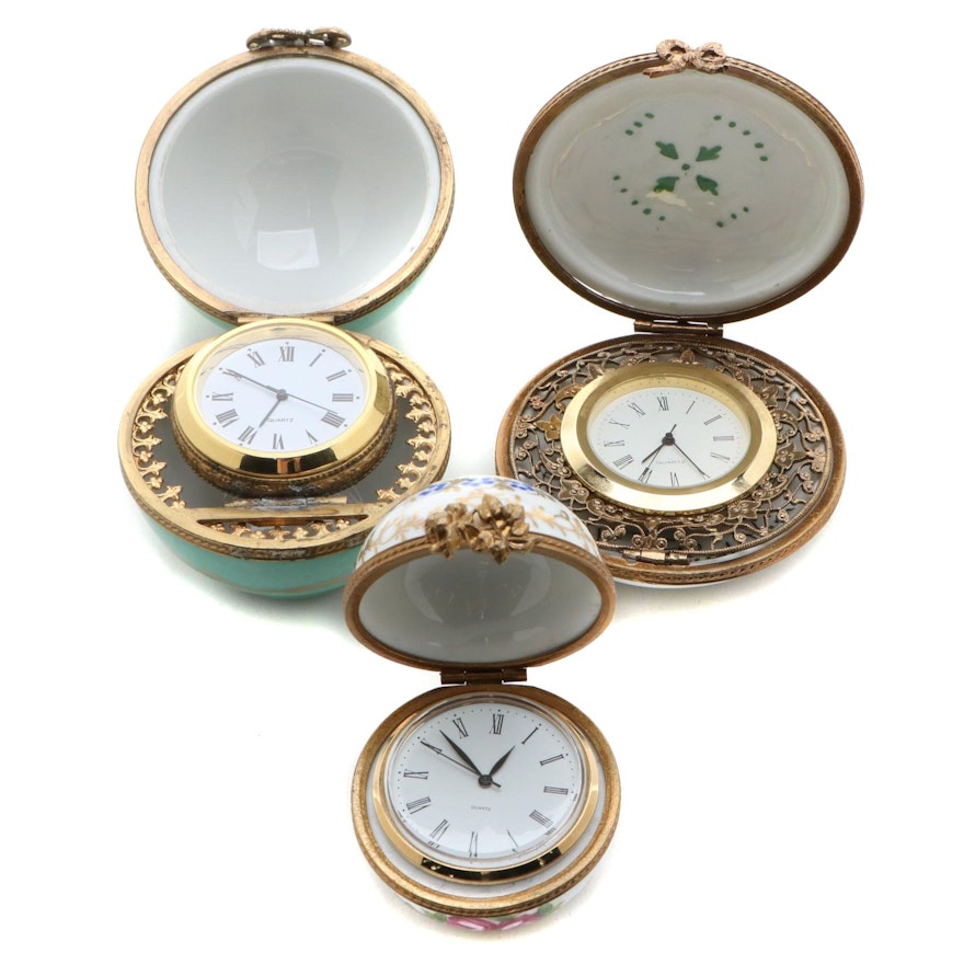 Hand-Painted Porcelain Limoges Clocks, Mid to Late 20th Century