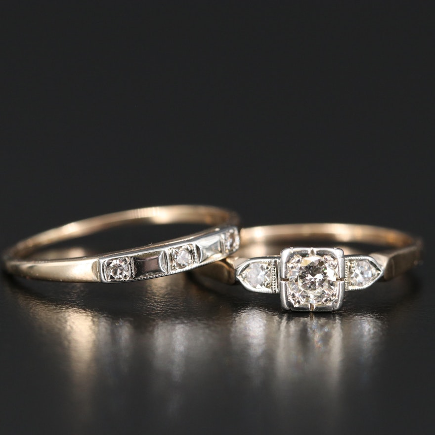 Art Deco 14K Diamond Ring Set with Box