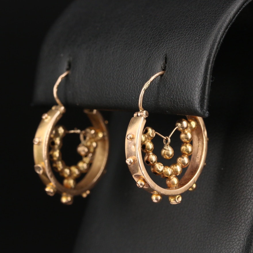 Mid-Victorian Etruscan Revival 14K Hoop Earrings