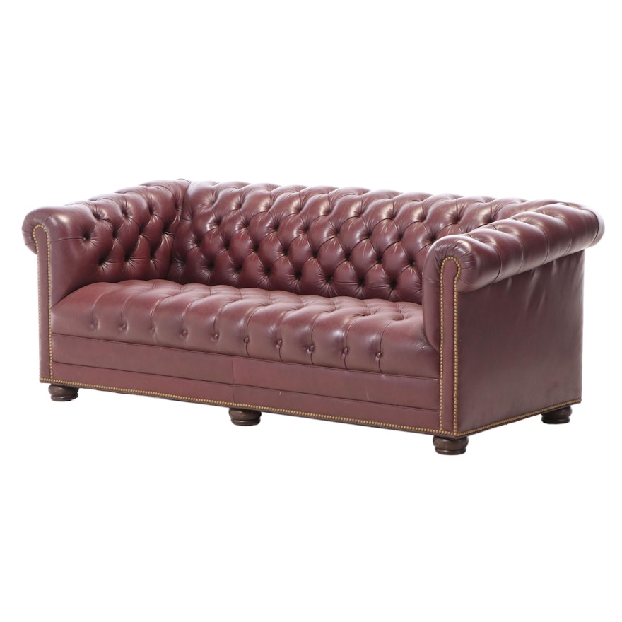 Hancock & Moore Leather Chesterfield Sofa with Brass Nailhead Trim