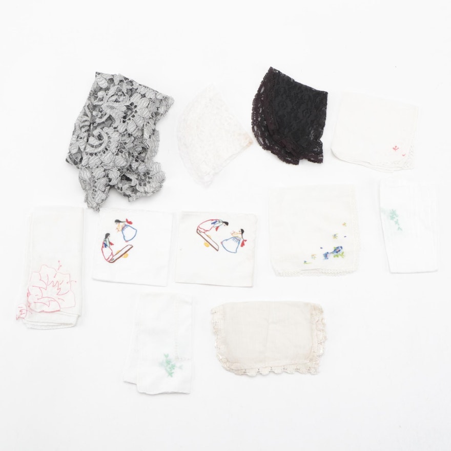 Lace and Embroidered Handkerchiefs with Floral Lace Scarf