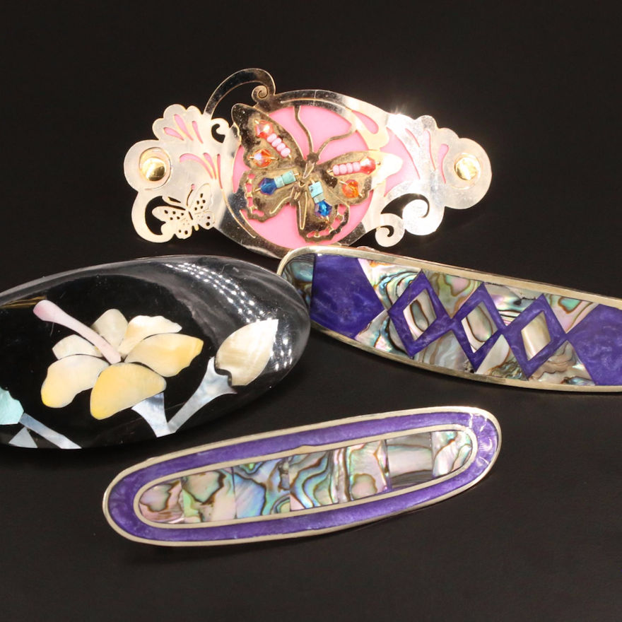 Barrette Selection Featuring Abalone and Mother of Pearl Accents