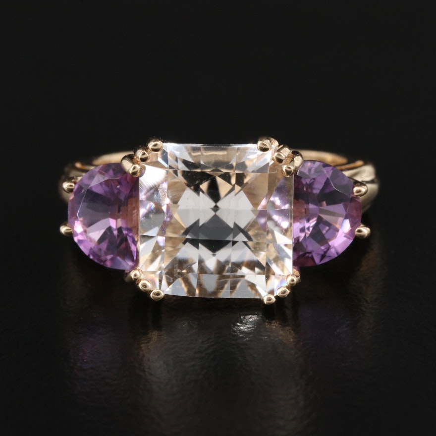 14K Rock Quartz Crystal and Amethyst Ring