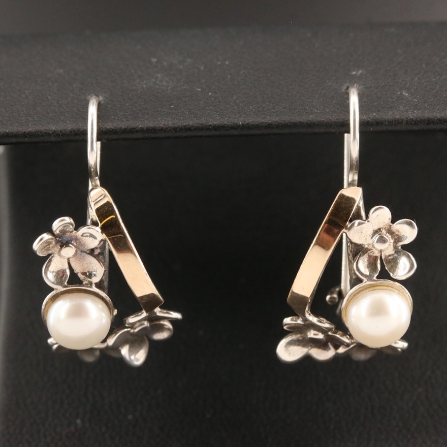 Sterling Mabé Pearl Flower Drop Earrings