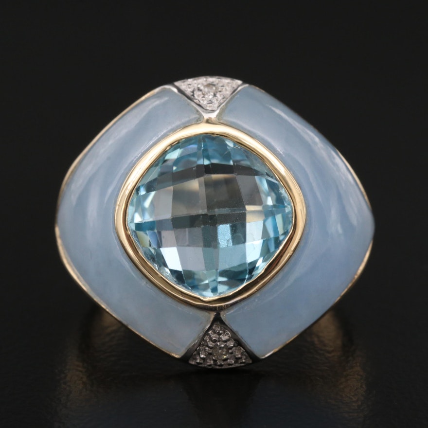 14K Topaz, Jadeite and Diamond Ring