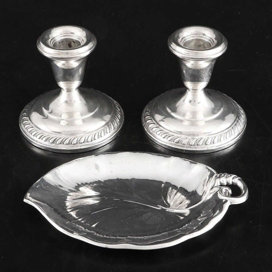 Regent Weighted Sterling Silver Candlesticks and Meriden Britannia Sterling Tray