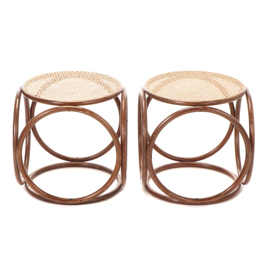 Pair of Bentwood and Caned Stools, Manner of Thonet, Mid to Late 20th Century