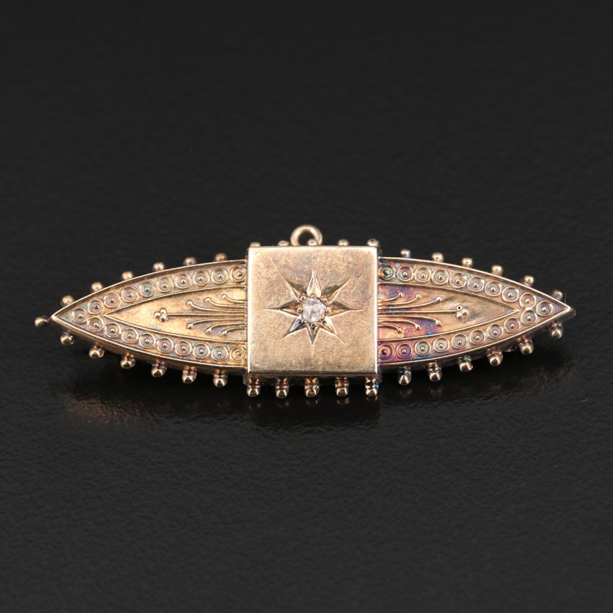 Victorian 14K Diamond Marquise Brooch