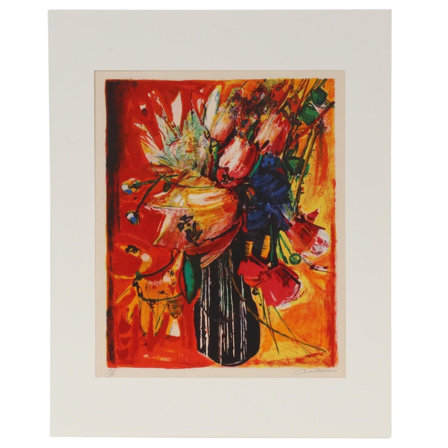 Rodolphe Caillaux Color Lithograph "Bouquet de Fleurs," 1960s