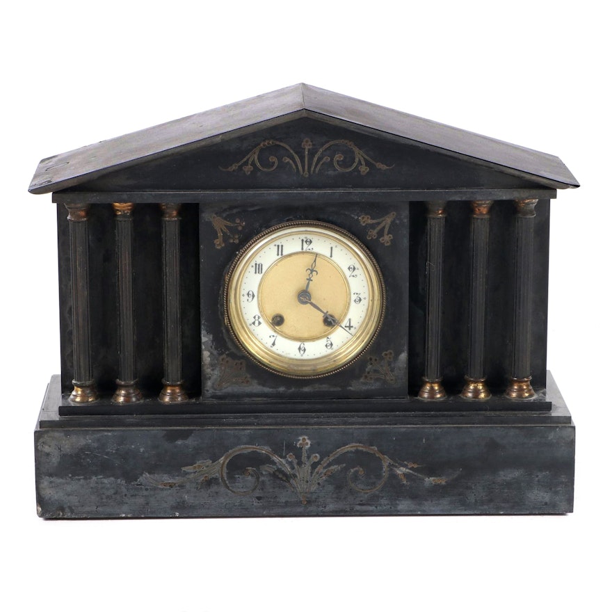 Hamburg American Clock Company Slate Mantel Clock, Early 20th Century