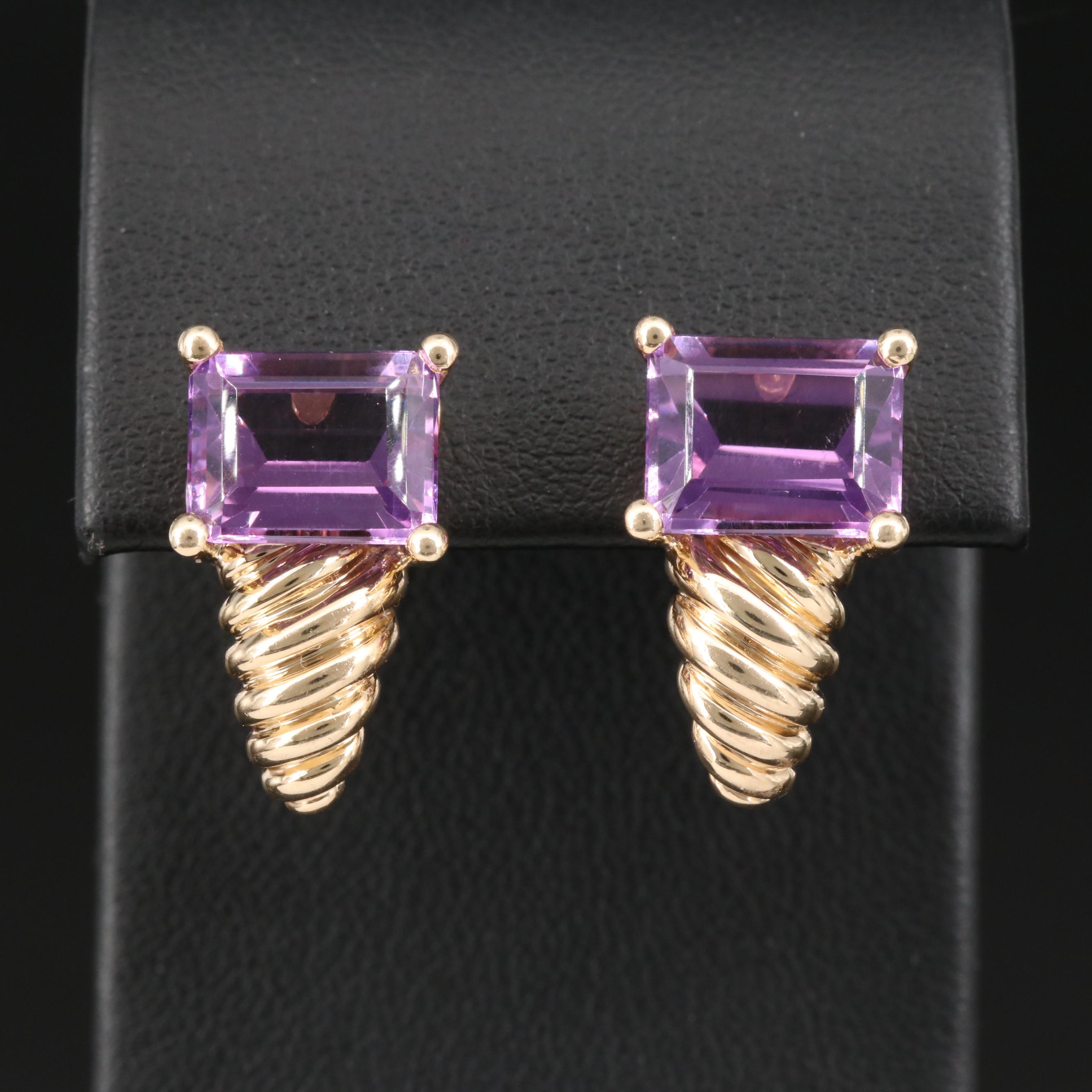 14K Amethsyt J Hoop Earrings