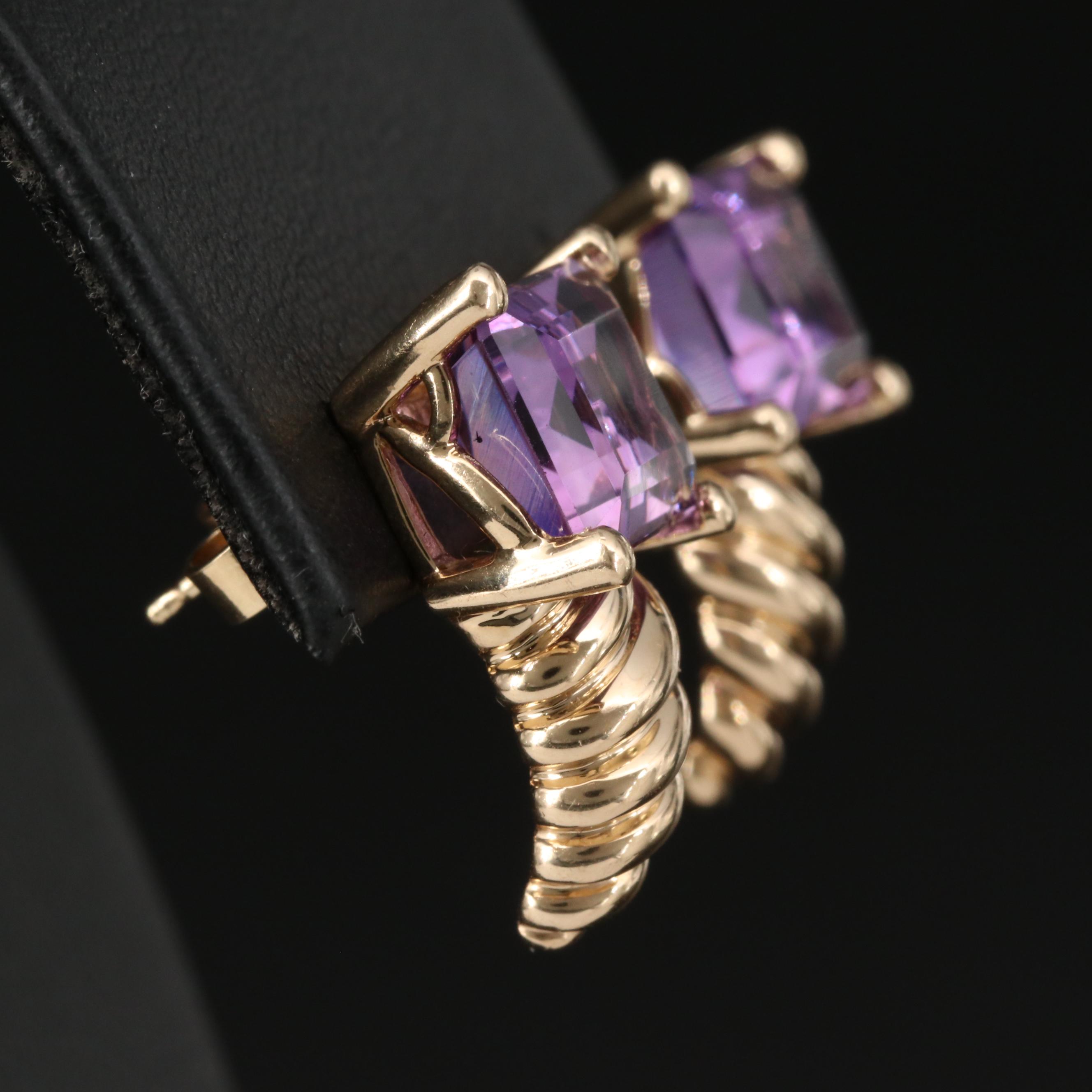 14K Amethsyt J Hoop Earrings