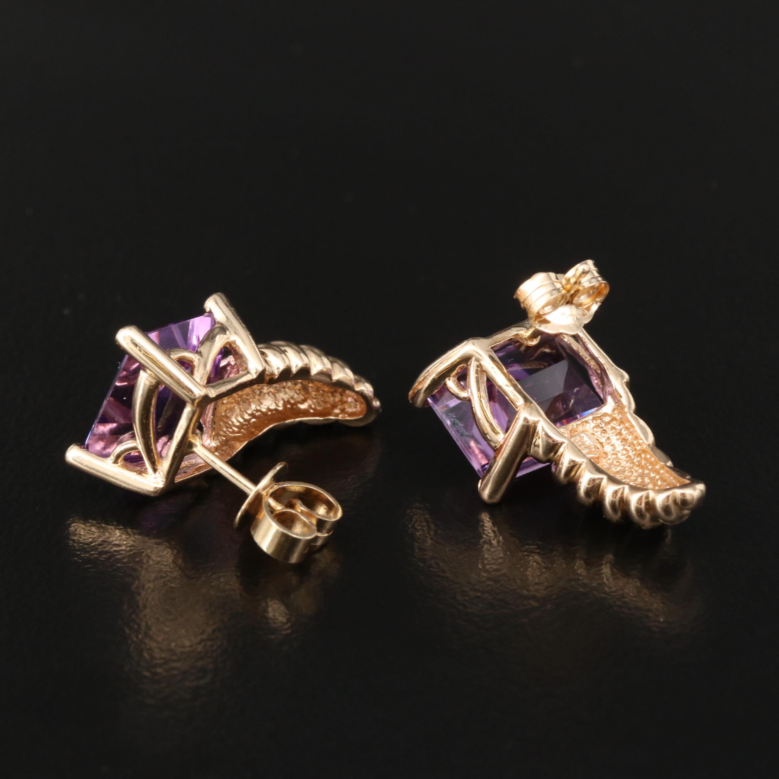 14K Amethsyt J Hoop Earrings