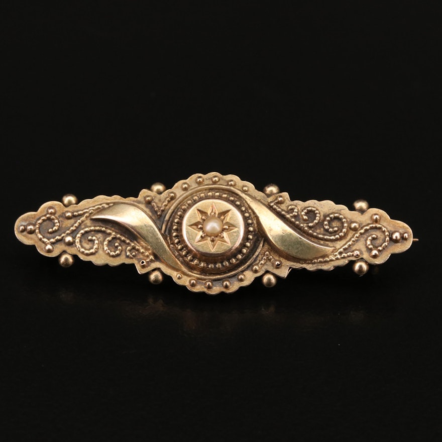 Victorian 15K Pearl Mourning Brooch