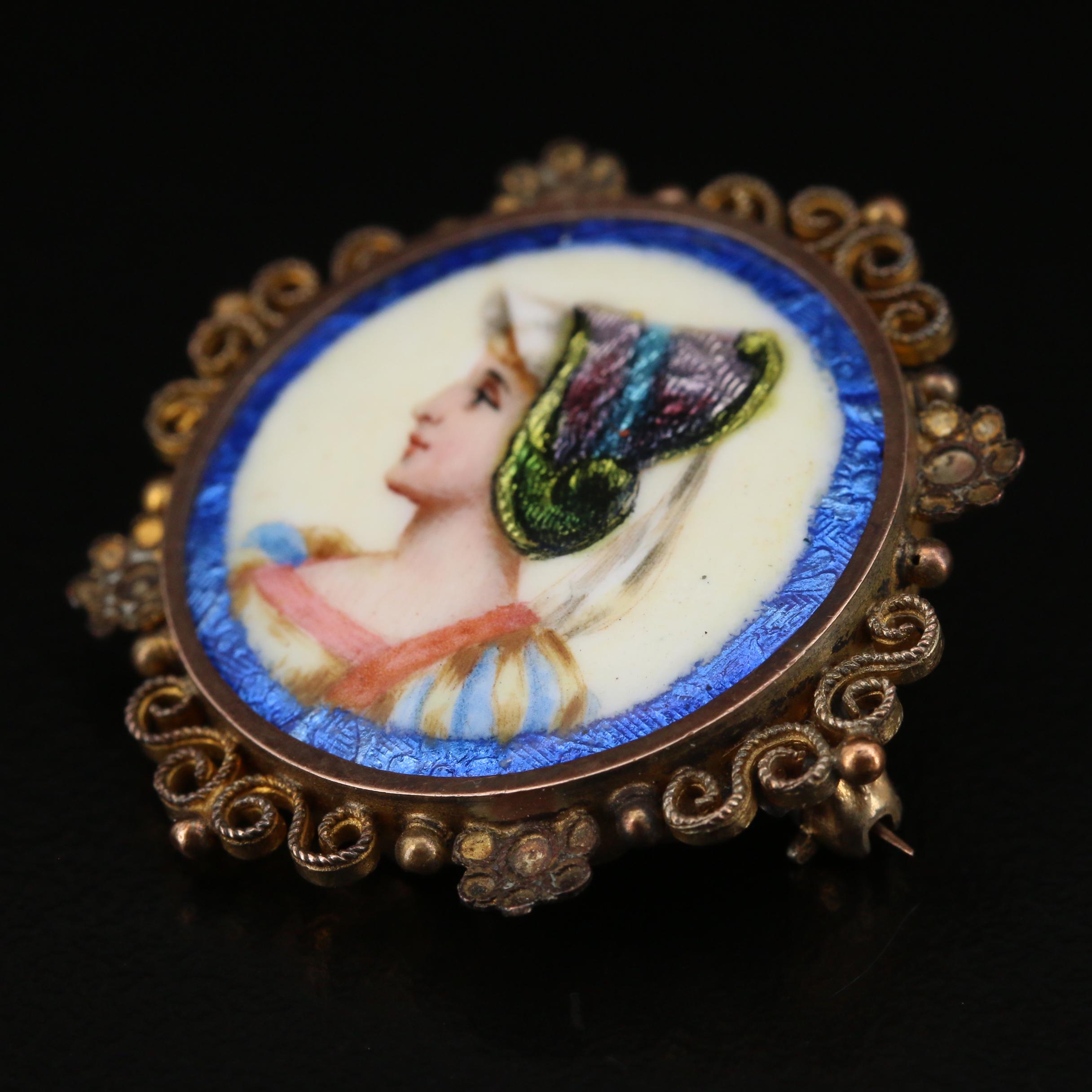Renaissance Revival Enameled Portrait Brooch