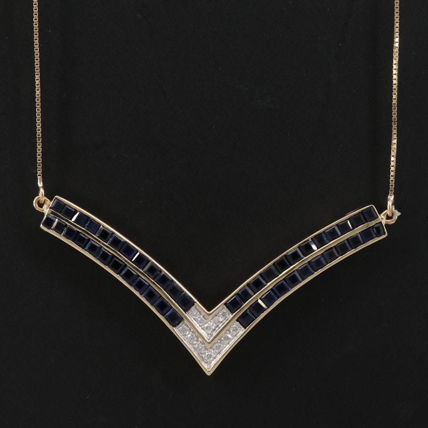 14K Diamond and Sapphire Chevron Necklace