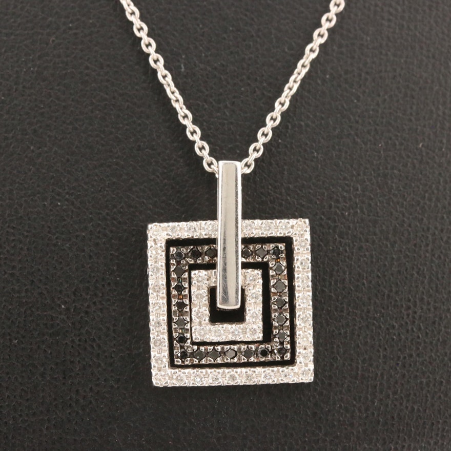 14K Diamond Square Pendant on 18K Cable Chain Necklace