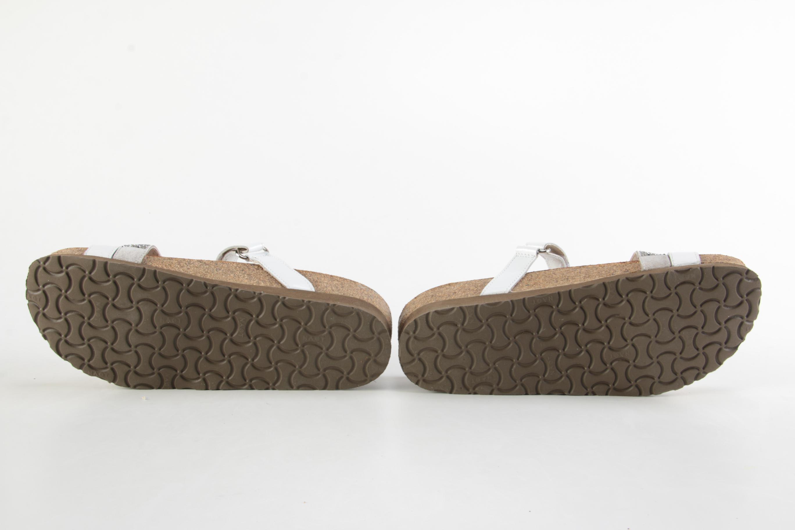 Noat Columbus Sandals in White Pearl Leather with Embellishments