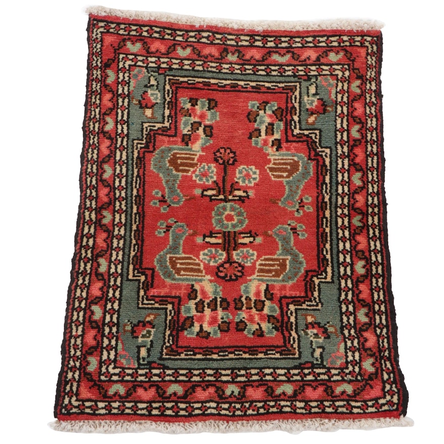 1'11 x 2'5 Hand-Knotted Persian Zanjan Pictorial Accent Rug, 1980s