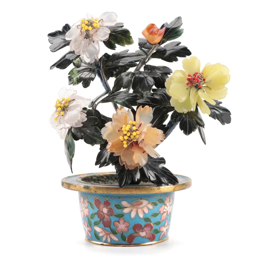 Chinese Stone Flowers in a Cloisonné Vase, Mid to Late 20th Century