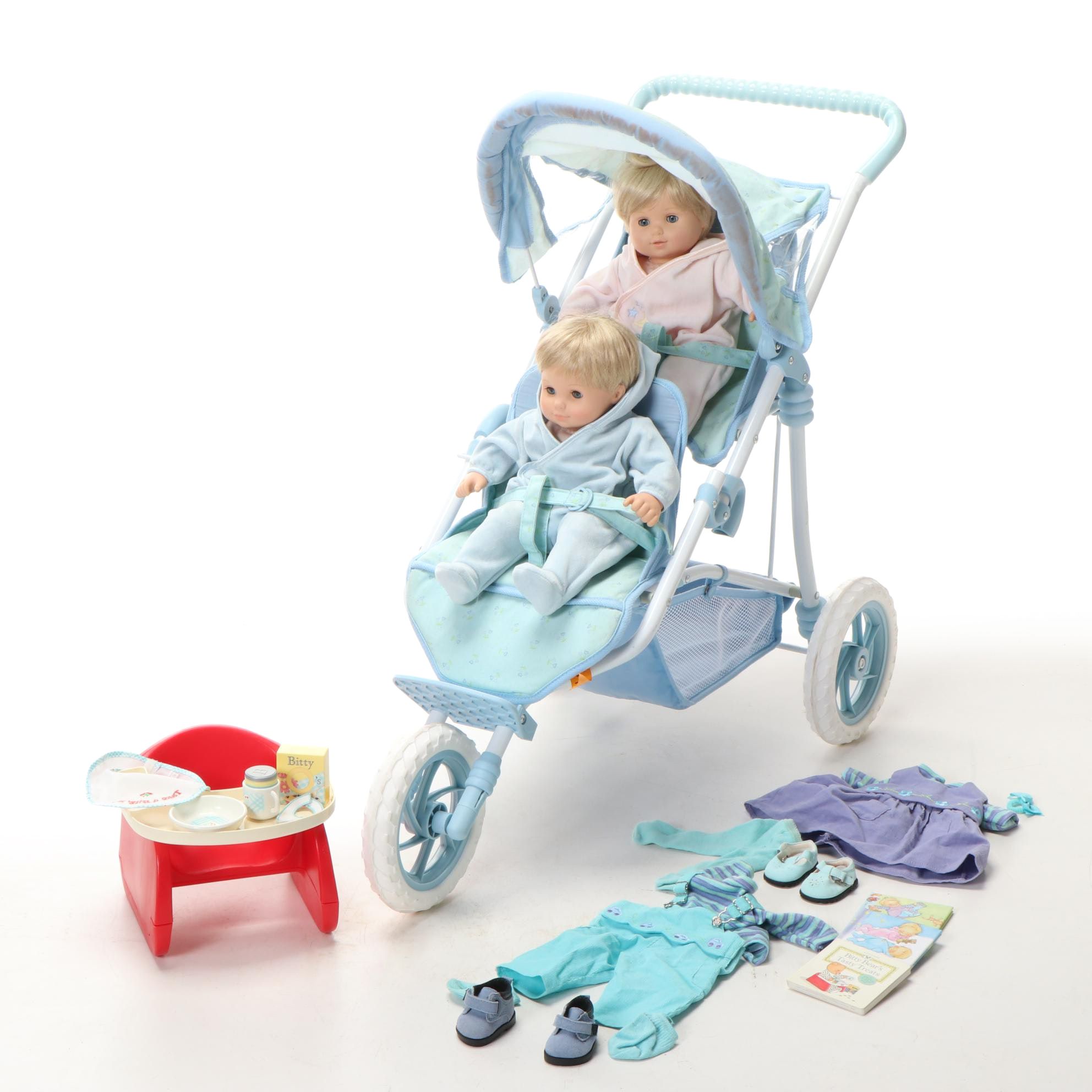 American Girl "Bitty Twins" with Double Stroller and Accessories
