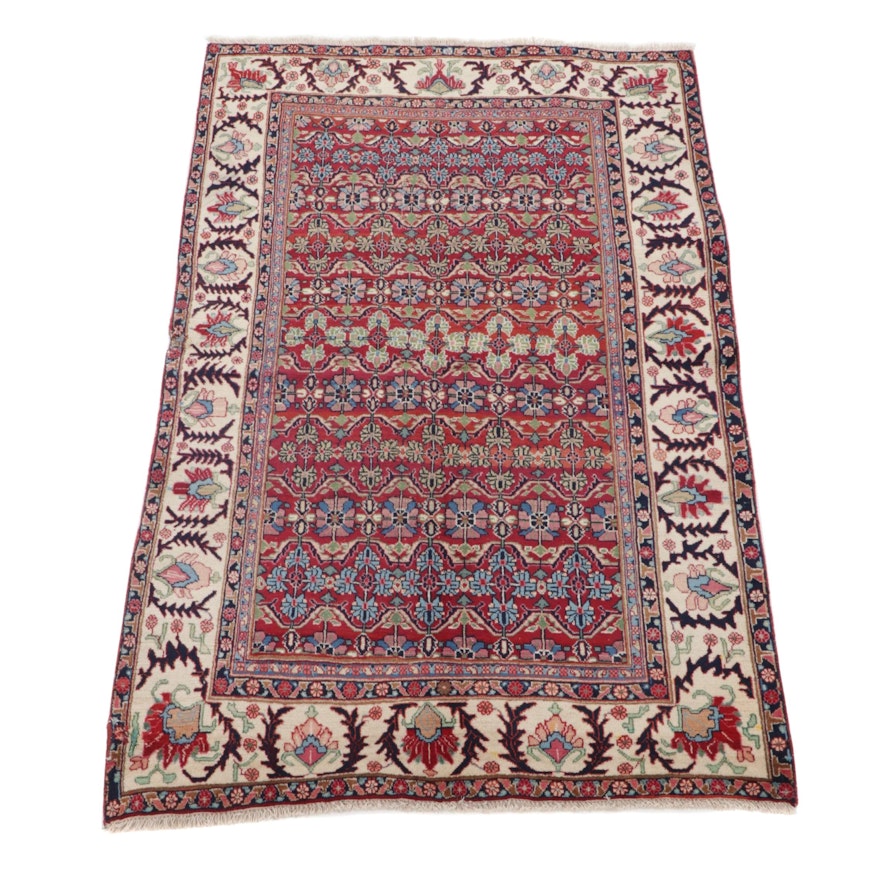 4'4 x 6'6 Hand-Knotted Persian Bijar Area Rug, 1950s