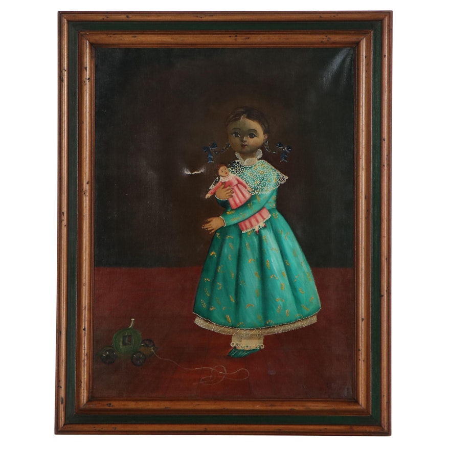 Agapito Labios Folk Painting of Young Girl, Early to Mid-20th Century