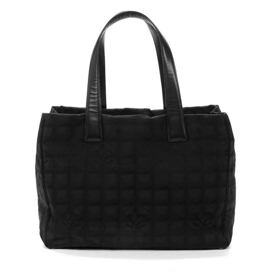 Chanel Travel Line Tote in Black Nylon CC Jacquard and Leather