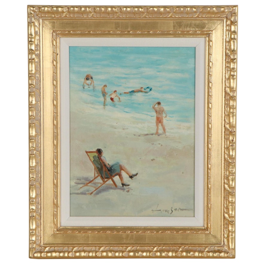 Oil Painting of Beach Scene, Late 20th Century