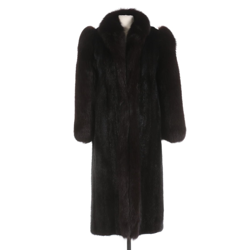 Saga Mink Dark Mahogany Mink and Fox Fur Full-Length Coat